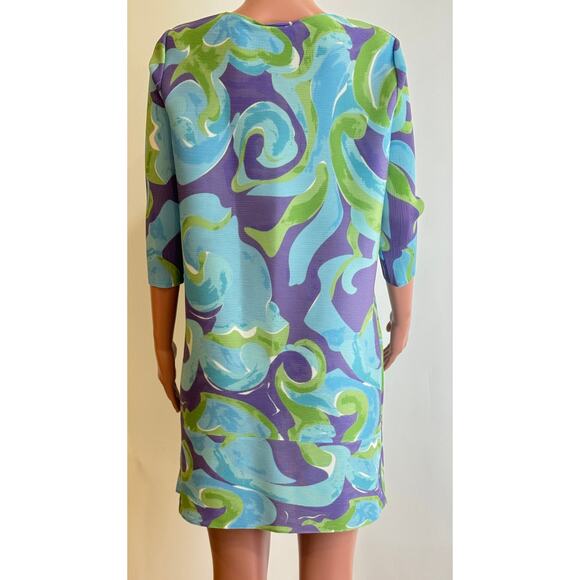Scarlet Sage Shelly Marbled Dress Blue Purple Green Polyester Pleated 0/S Artsy - Picture 4 of 14